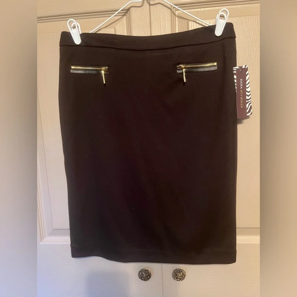 Dana Buchman Black Pencil Skirt with Gold Zippers